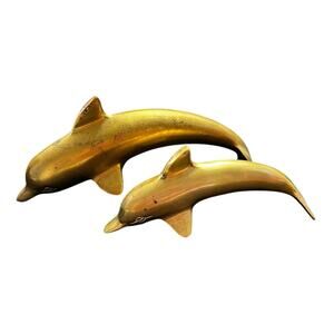 VTG BRASS Set of TWO Dolphin's Animals-8" and 6"